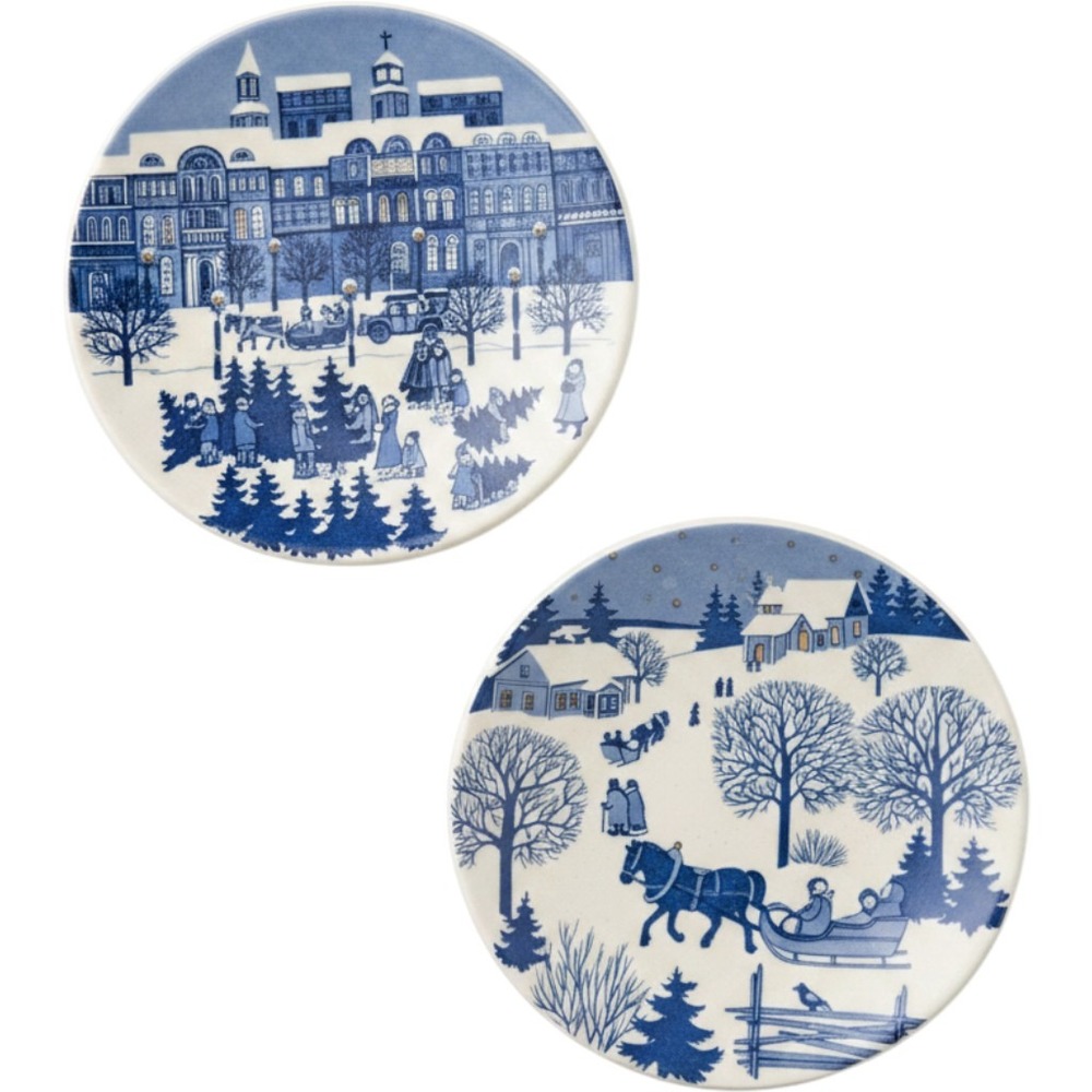 Arabia Finland Raija Uosikkinen Winter Plates City & Landscape Set 2 Blue White